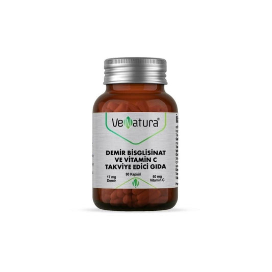 Venatura Iron Supplement with Vitamin C - Dietary Supplement for Immune System Support, 90 Capsules
