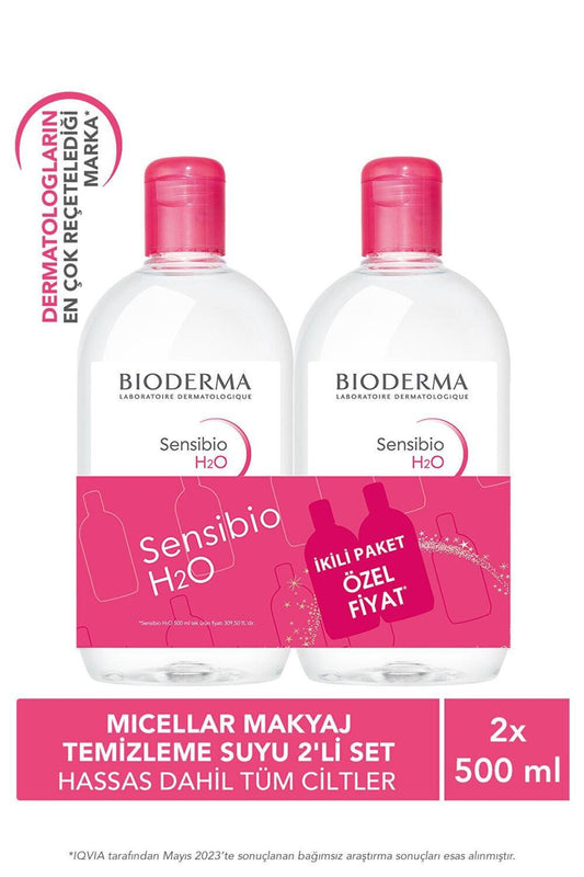 Bioderma Sensibio H2O Micellar Water for Sensitive Skin, Gentle Makeup Remover and Cleanser - 500ml Twin Set
