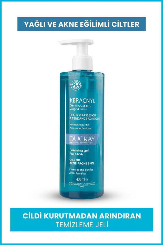 Ducray Keracnyl Cleansing Gel for Acne-Prone Skin - Gentle, Non-Drying, Myrtacine Enriched - 13.53 fl oz
