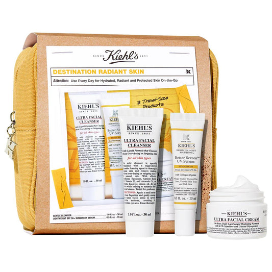 Destination Radiant: Hydrating Skincare Gift Set with SPF 50 - Travel Size for Dry Skin, Radiant Complexion & UV Protection