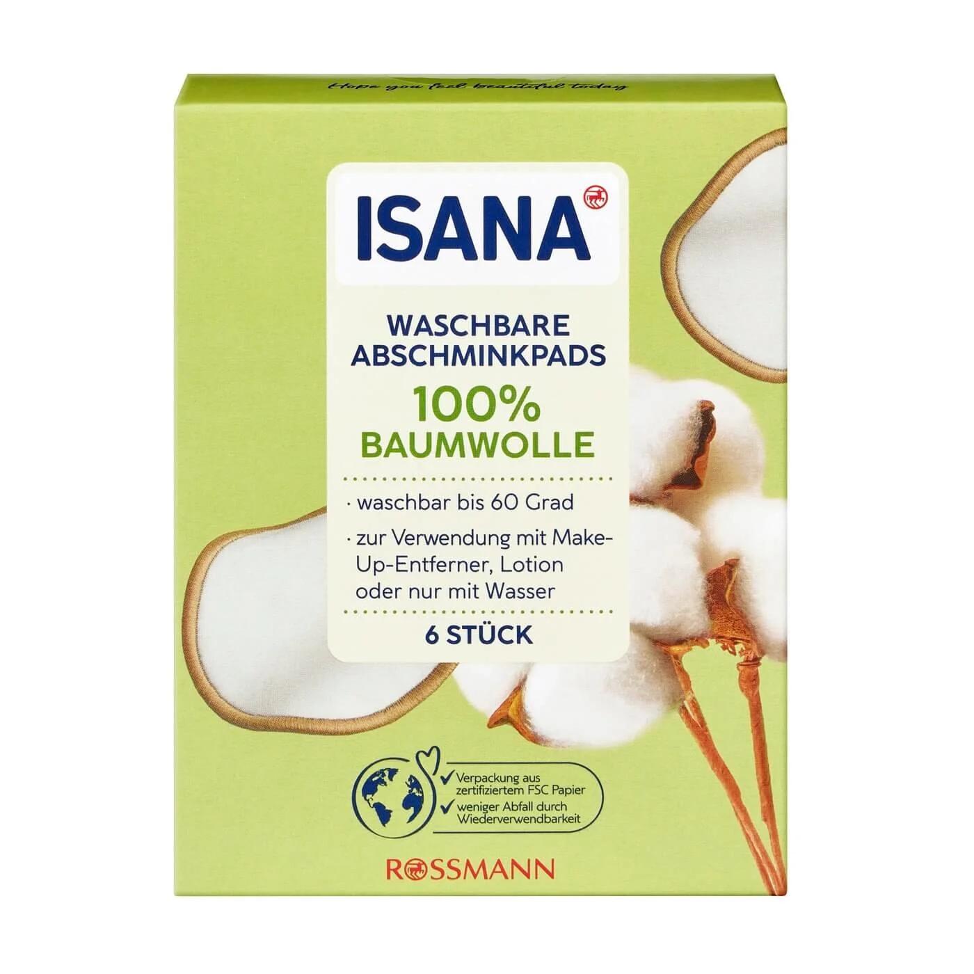Isana Washable Cotton Pads for Gentle Cleansing 6 Count
