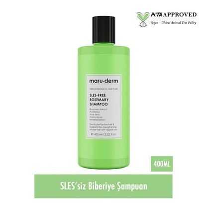 Maruderm Rosemary Shampoo 400ml: SLES & Sulfate-Free Vegan Shampoo for Hair Growth, Shine & Fullness - Natural Shampoo for All Hair Types