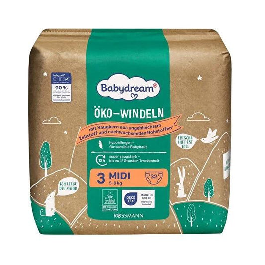 Babydream Eco Baby Diapers Size 3 (32-Count) - Gentle, Hypoallergenic, and Overnight Protection for Sensitive Skin