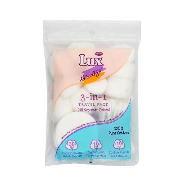 Lux Travel Cotton Kit 3-Piece Set - Pure Cotton Travel Accessories for Personal Care