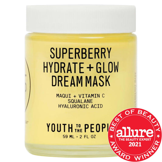Superberry Hydrate + Glow Dream Night Cream + Mask with Vitamin C - Vegan, Cruelty-Free Night Cream for Dry, Dull Skin