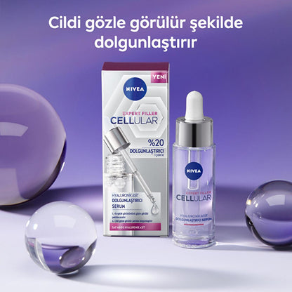 NIVEA Anti-Aging Facial Serum - Cellular Expert Filler Hyaluronic Acid Plumping Serum for Wrinkles, Hydration, and Skin Elasticity