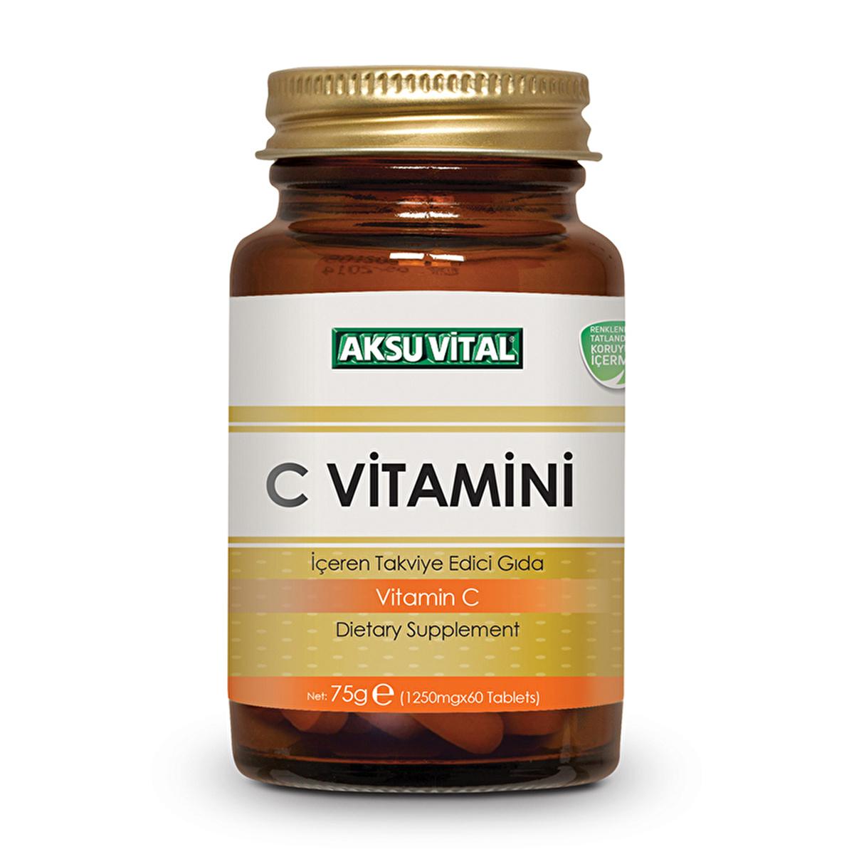 Aksu Vital Vitamin C 60 Tablets - Immune Support Supplement with Vitamin C, Zinc & D3