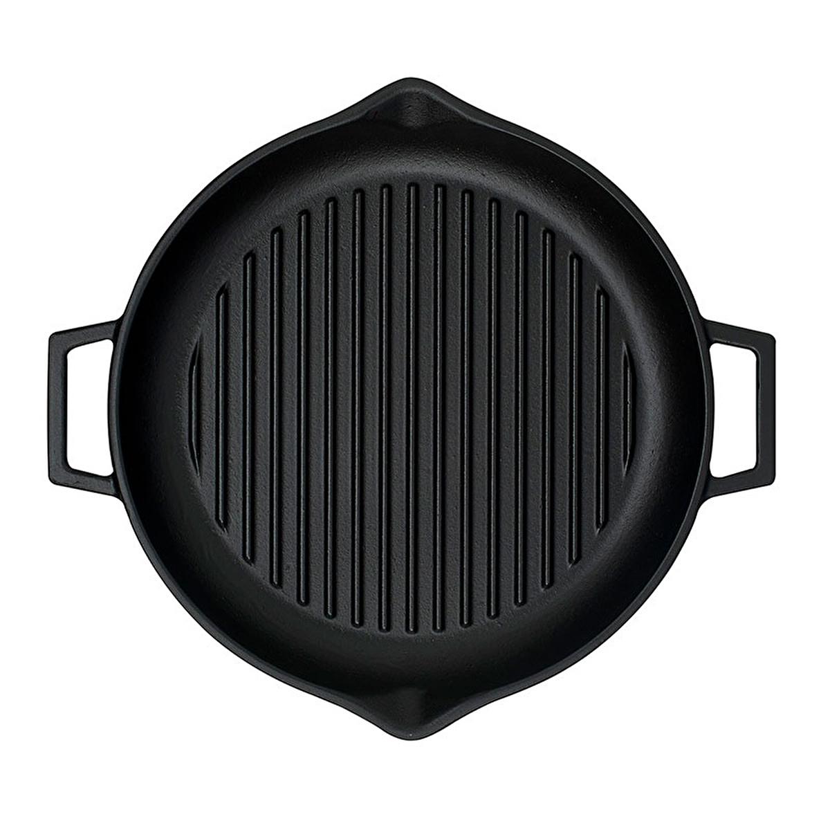 Lava Cast Iron Grill Pan - 30cm Round Enameled Indoor Stovetop Skillet for Perfect Steaks & Even Heating