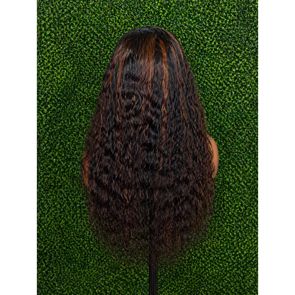 KB Deep Wave 13x4 HD Lace Front Wig – 22” Human Hair with Brown Highlights | Pre-Plucked
