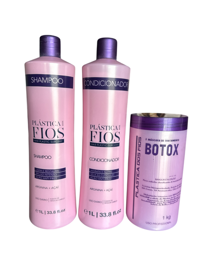 Plastica Dos Fios Deep Hydrating Kit Shampoo Hair Conditioner And Hair Btox 34oz 1000ml