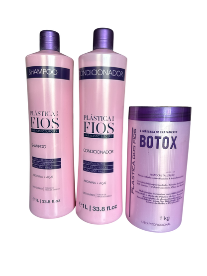 Plastica Dos Fios Deep Hydrating Kit Shampoo Hair Conditioner And Hair Btox 34oz 1000ml