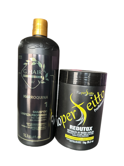 Keratin Treatment Kit G Hair Moroccan Detox Shampoo And Fio Perfeitto Hair Btox Mask 33.8fl.oz 1000ml
