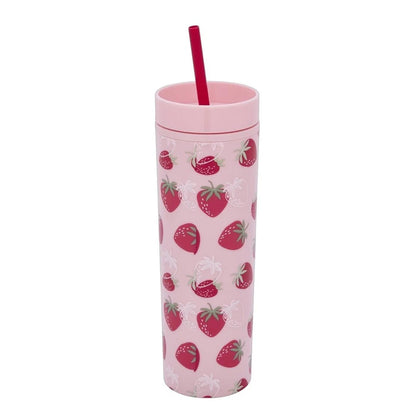 Ideenwelt Strawberry Straw Water Bottle for Easy Sipping 450 ml