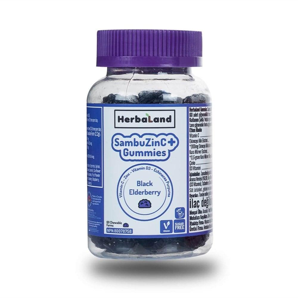 HerbaLand SambuZinC+ Gummies with Elderberry & Zinc 60 Count