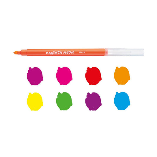 Carioca Washable Neon Marker Pens - 8-Pack, Vibrant Fluorescent Colors for Kids and Artists
