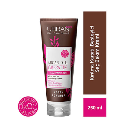 Urban Care Argan Oil & Keratin Hair Care Cream - Nourishing, Breakage Repair, Silicone & Paraben Free - 8.45 fl oz
