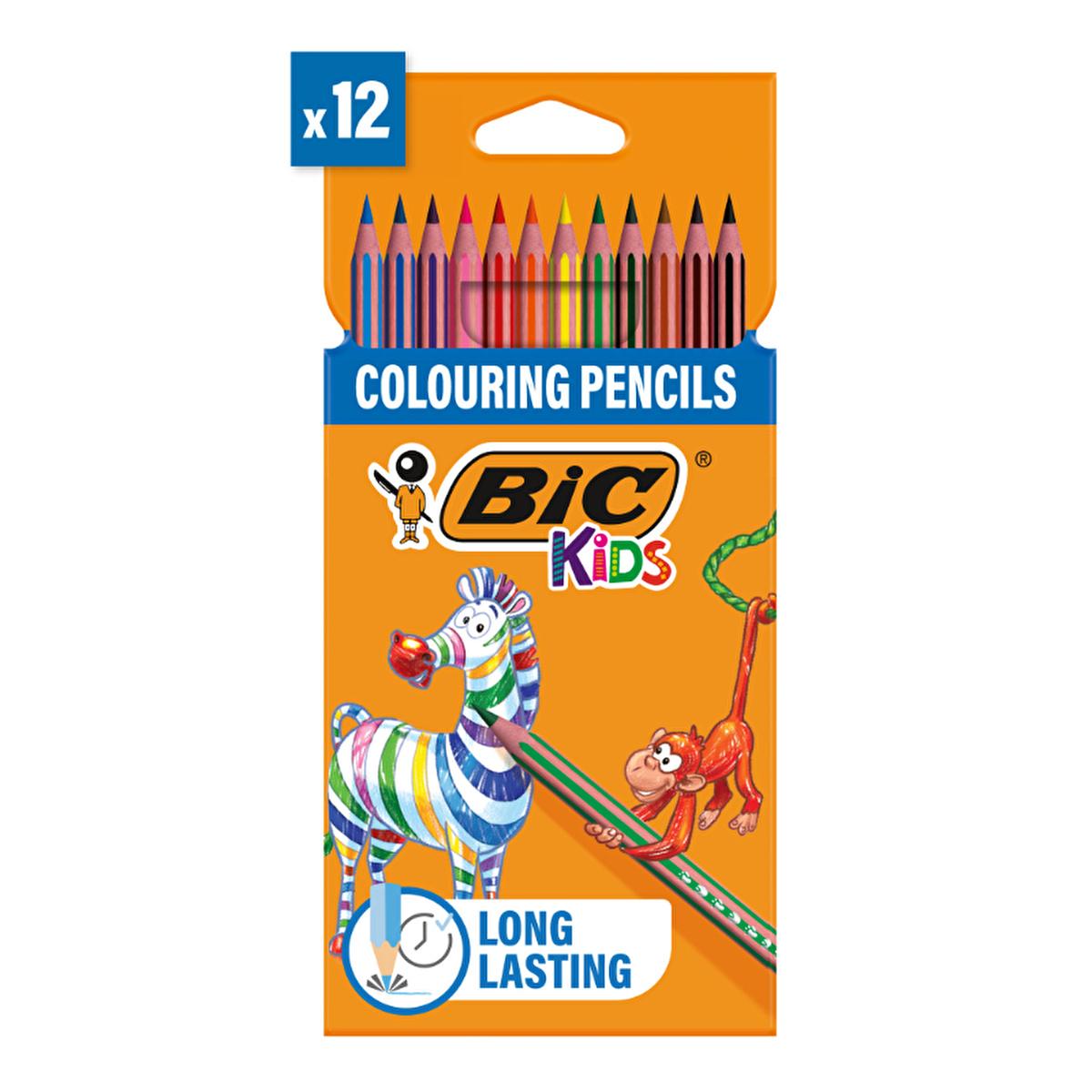 BIC Kids Evolution Stripes Crayons - 12 Vibrant Colors, Durable & Washable Art Supplies for Kids Aged 5+