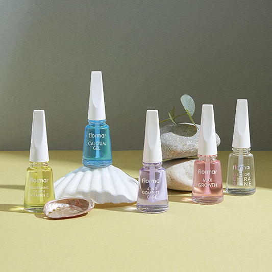 Flormar Calcium Gel Nail Strengthening Base Coat & Nail Polish - Nourishing, Glossy Finish, Nail Care for Weak Brittle Nails