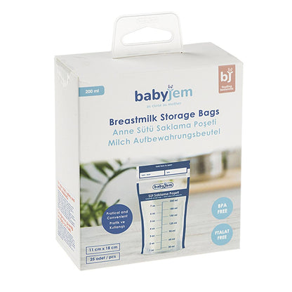Babyjem Breast Milk Storage Bags - Sterile, BPA-Free, Airtight & Self-Standing - 25 Count