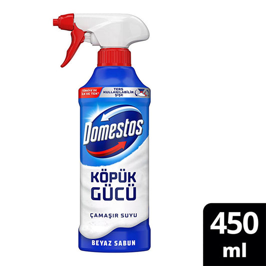 Domestos Foam Power White Soap Toilet Cleaner - Reversible Bottle, Deep Hygiene, 15.22 fl oz