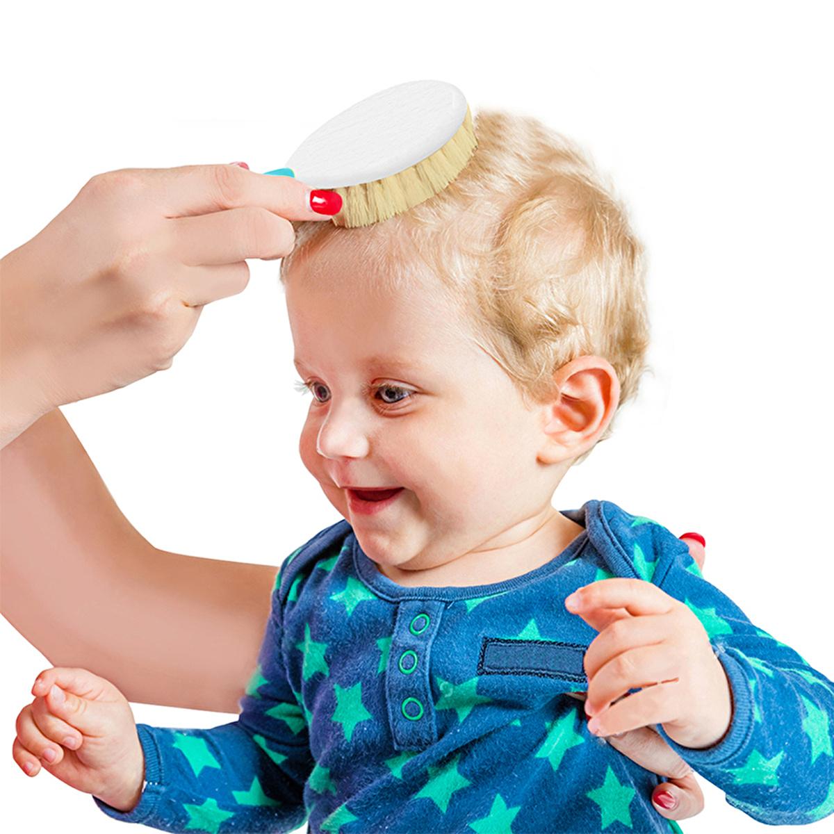 Babyjem Natural Bristle Baby Hair Brush and Comb Set - Gentle Infant Hair Care, Soft Bristles, Safe Rounded Comb