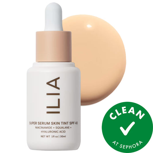 Ilia Super Serum Skin Tint SPF 40: Hydrating Skincare Foundation with Hyaluronic Acid & Niacinamide for Dewy, Light Coverage & Mineral Sun Protection
