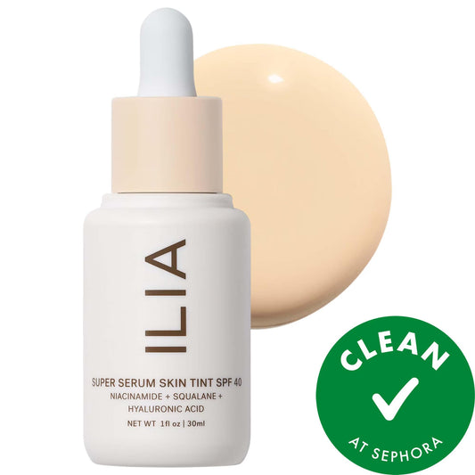 Ilia Super Serum Skin Tint SPF 40: Vegan Hyaluronic Acid & Niacinamide Foundation for Dewy, Light Coverage & Sun Protection