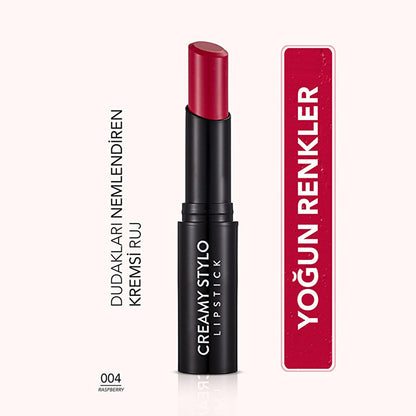 Flormar Creamy Stylo Lipstick - Moisturizing, High Pigment, Semi-Glossy Finish - 004 Raspberry