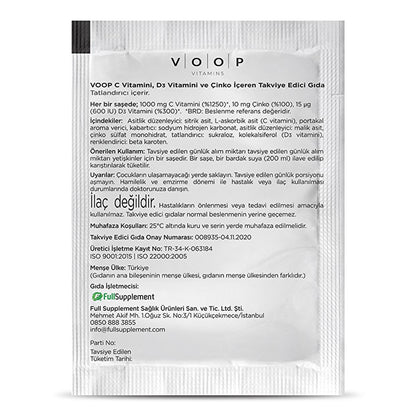 Voop Vitamin C D3 Zinc Supplement: Boost Immune Support with Orange Flavored Effervescent Vitamin Sachets for Daily Wellness