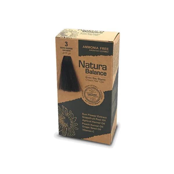 Natura Balance Ammonia-Free Dark Brown Hair Dye (Shade 3) - Gentle Cream Formula for Rich, Long-Lasting Color at Home
