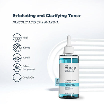 The Purest Solutions Exfoliating Toner with Glycolic Acid (5% AHA) & BHA - Anti-Aging Skincare for Pore Minimization & Sebum Balance