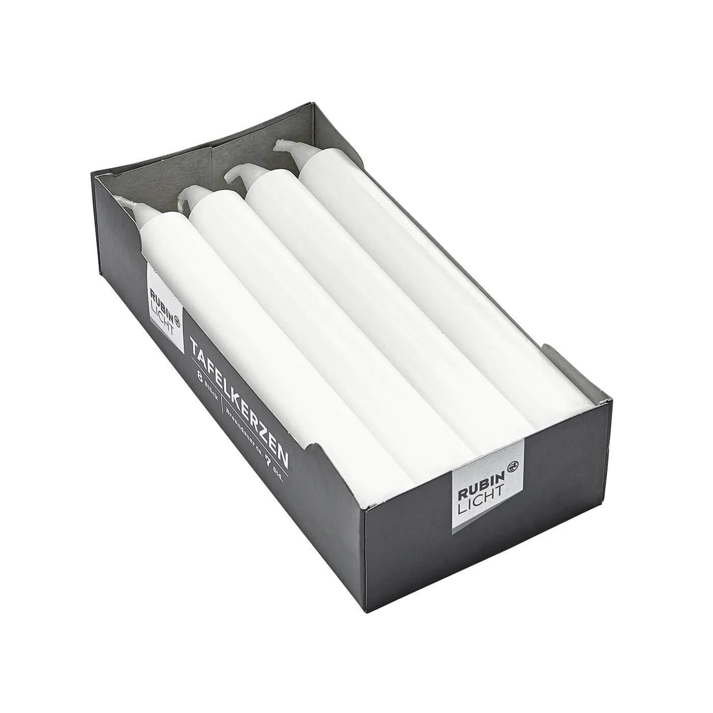 Rubin Licht White Taper Candles for Elegant Dining 8-Pack