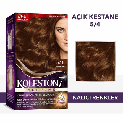 Wella Koleston Supreme 5/4 Light Chestnut Hair Dye: 100% Gray Coverage, Long Lasting Vibrant Brunette Color with Oil Elixir for Shine & Strength