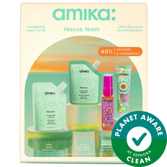amika Rescue Team Strengthening Repair Trial Set - Vegan, Gluten-Free Hair Care for Damaged Hair