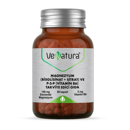 Venatura Magnesium (Bisglycinate & Citrate) and Vitamin B6 Supplement - 60 Capsules for Muscle Function and Energy