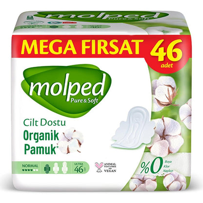 Molped Pure & Soft Normal Sanitary Pads Mega Pack 46 Count