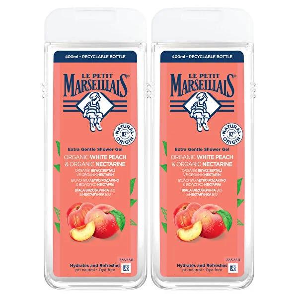 Le Petit Marseillais Peach Shower Gel Set - 2 x 400ml Bottles - Natural & Moisturizing for Gentle Skin Cleansing