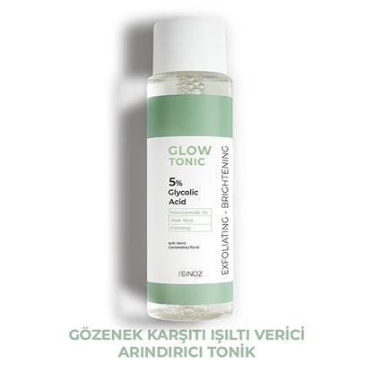Sinoz Glow Tonik: Glycolic Acid Facial Toner for Exfoliating, Brightening & Pore Minimizing - Aloe Vera, Ginseng, Niacinamide - Radiant Skin