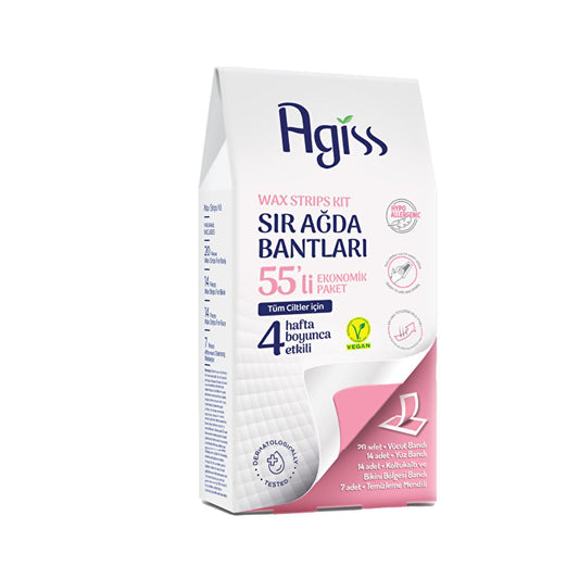 Agiss Wax Strips Economy Pack (55 Count) - For Face, Body, Bikini - Long Lasting Hair Removal, Suitable for All Skin Types