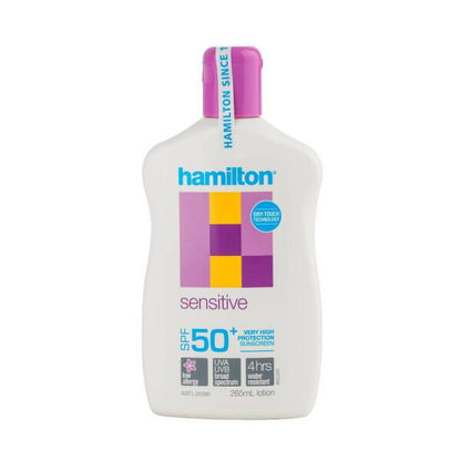 Hamilton Sensitive SPF50+ Sunscreen Lotion for Sensitive Skin - Fragrance-Free, Water-Resistant, Non-Greasy Sun Protection