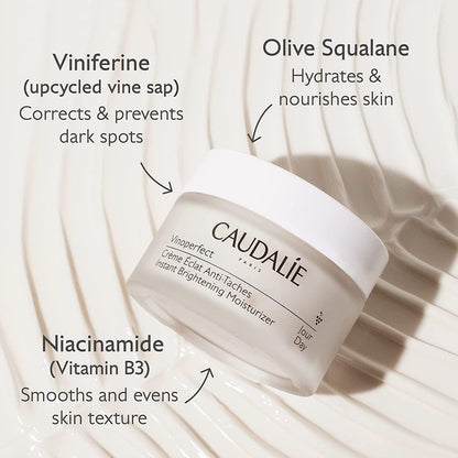 Caudalie Vinoperfect Instant Brightening Moisturizing Day Cream - Dark Spot Corrector, Hydrating Skincare for Uneven Skin Tone