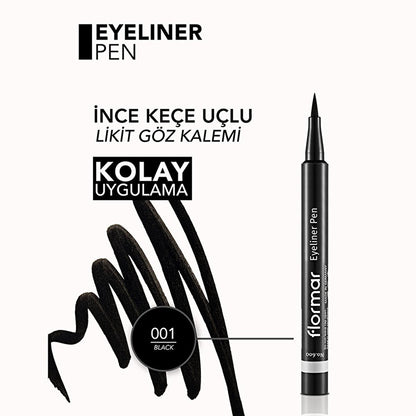 Flormar Matte Black Felt Tip Eyeliner: Intense Pigment, Long Lasting, Precise Liquid Definition - Smudge Proof for Dramatic Eyes