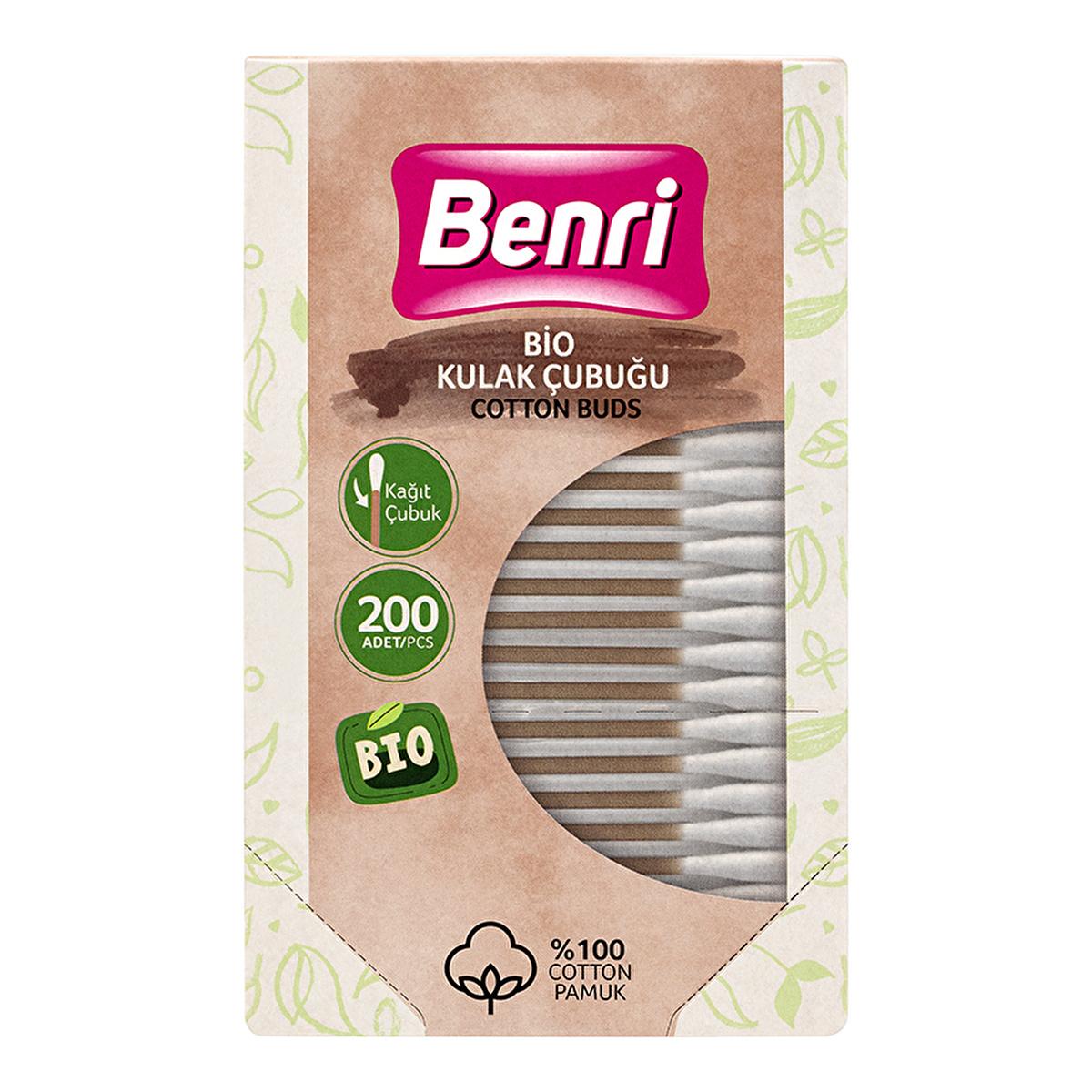 Benri Bio Organic Cotton Swabs - 200 Count, Dermatologically Tested Ear Buds, Gentle Natural Ear Cleaning