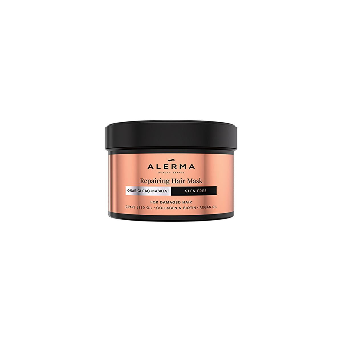 Alerma Sulfate-Free Repairing Hair Mask for Damaged Hair - 8.11 fl oz, Argan Oil & Collagen Enriched, Cruelty-Free