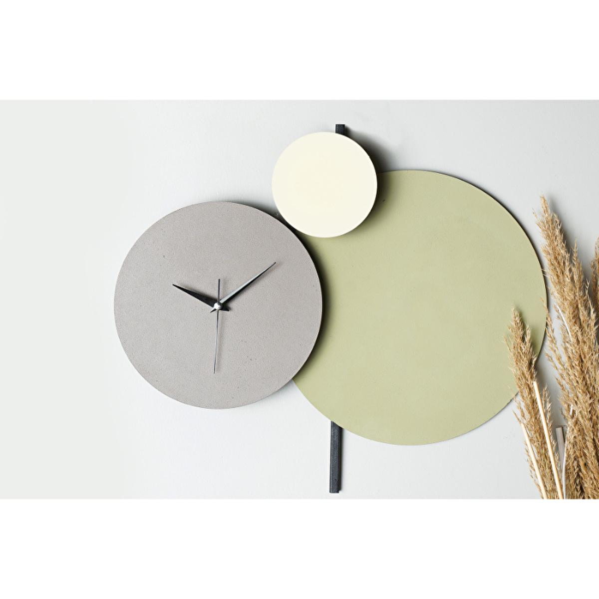 Muyika Handmade Metal Wall Clock - Unique Decorative Silent Sweep Clock for Home and Office (Green-Grey-Cream)