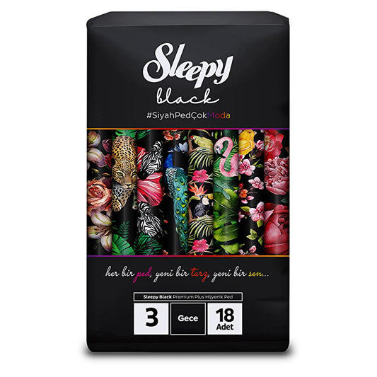Sleepy Black Premium Plus Sanitary Pads for Nighttime Comfort - Organic & Natural Materials, 18 Count