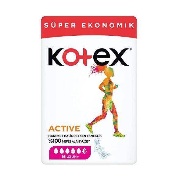 Kotex Active Uzun: Long Length Feminine Hygiene Pads for Active Women - Ultimate Leak Protection, Comfort & Flexibility (16 Count)