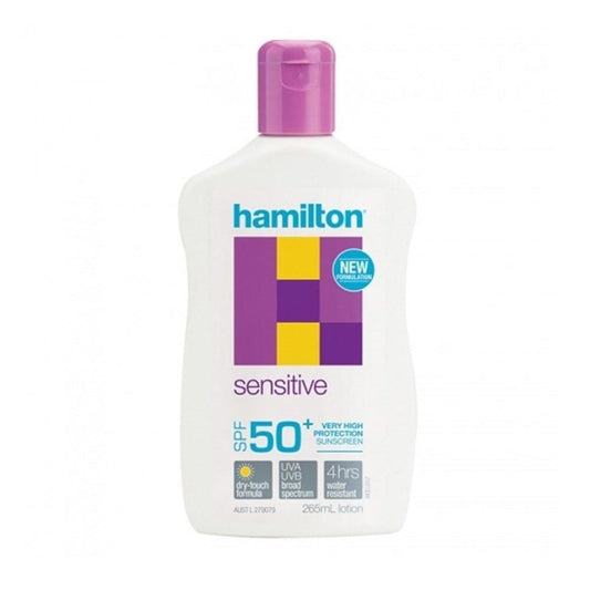 Hamilton Sensitive SPF50+ Sunscreen Lotion for Sensitive Skin - Fragrance-Free, Water-Resistant, Non-Greasy Sun Protection
