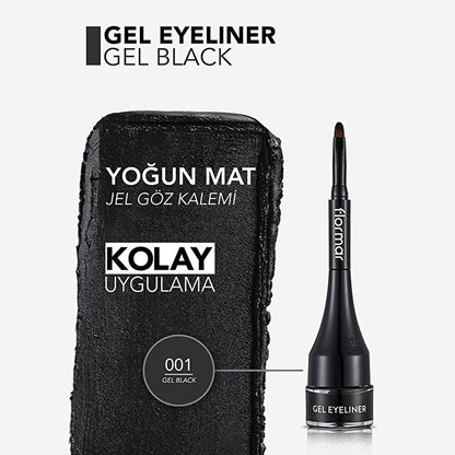 Flormar Gel Eyeliner GE01 Gel Black - Long Lasting, High Pigment, Matte Finish with Coconut Oil