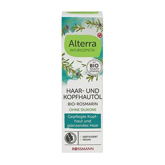 Alterra Rosemary Hair Oil: Vegan & Natural Anti-Frizz Shine Enhancer, Dermatologically Tested for Damaged Hair